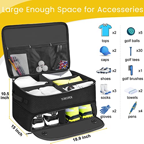 YOREPEK Large 2 Layer Golf Trunk Organizer for 2 Size14 Pair Shoes, Waterproof Car Golf Locker with Separate Ventilated Compartment, Golf Trunk Storage for Clothes, Gloves, Socks, Unique Golf Gifts