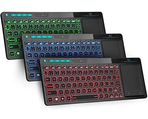 Rii K18 Plus Wireless 3-LED Color Backlit Multimedia Keyboard with Multi-Touch Big Size Trackpad,Rechargable Keyboard for Android TV Box,PC,Smart TV,Xbox,Raspberry Pi, HTPC IPTV,Windows, MacOS (2.4G)