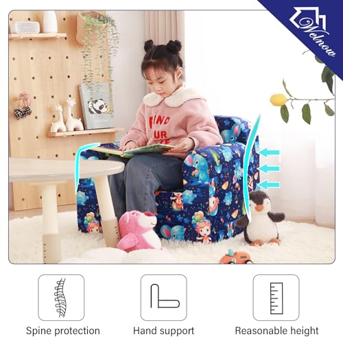 Welnow Kids Sofa Toddler Chair, Chirldren Couch with Side Pockets Glow in The Dark Kids Armchair with Removable and Washable Cover Carrying Handle Kids Read Sofa for Girl or Boy