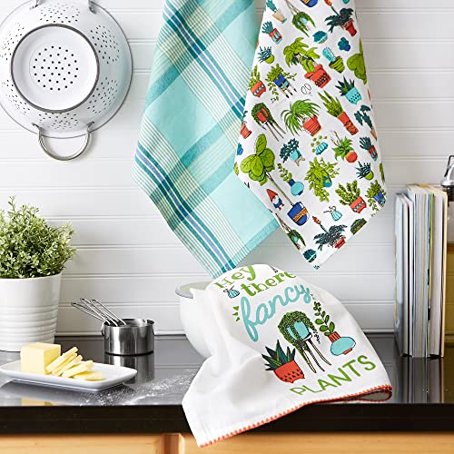 DII You Grow Girl Collection Decorative, Machine Washable Kitchen, Dishtowel Set, 18x28, Fancy Plants, 3 Piece