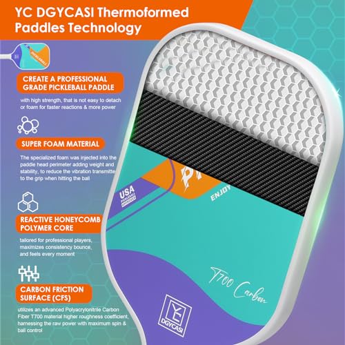 YC DGYCASI 16mm Pickleball Paddles Professional, USAPA Approved, T700 Carbon Fiber Pickleball Paddle Thermoformed, High Grit & Spin, 5.5” Elongated Handle, Handle Girth 4.25”, 8.3oz, with Cover Case
