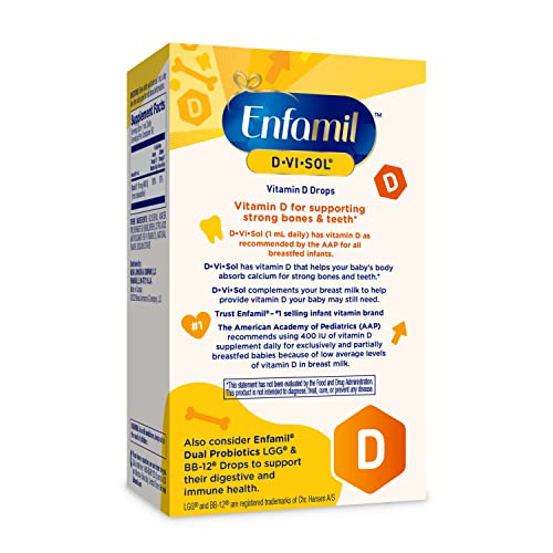 Enfamil Baby Vitamin D-Vi-Sol Liquid Supplement Drops for Infants, Supporting Strong Teeth & Bones in Newborn Babies, Easy-to-Use, Gluten-Free, 50 Day Supply, Dropper Bottle