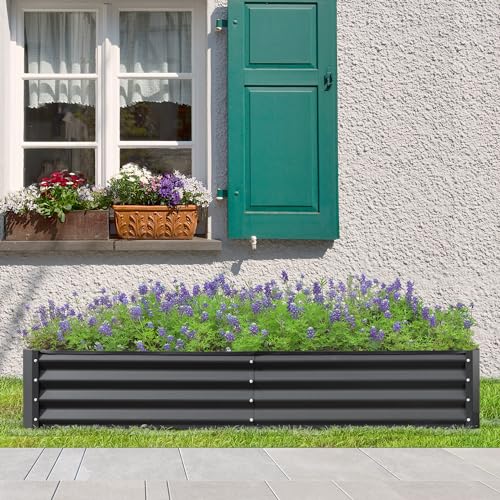 Domi Galvanized Raised Garden Bed, 6x3x1Ft Thickening Metal Planter Box for Vegetables Bottomless for Backyard Outdoor, 1" Deep w/ 128 Gallon Capacity - Dark Gray