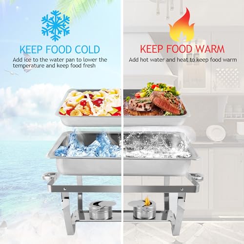 Chafing Dishes for Buffet 4 Pack 9 Quart Stainless Steel Chafer Buffet Servers and Warmers Set with Folding Frame for Weddings Parties Banquets Catering Events