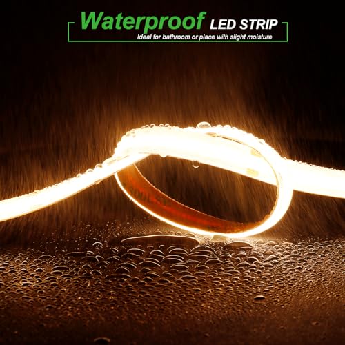JOYLIT 24V COB CCT LED Strip Light Waterproof 16.4FT/5M 640LEDs/M 2700K-6000K, UL Listed PRO CRI 92+ LED Tape 10000lm Super Bright 90W Dimmable Warm White to Cool White Tunable Light Strip