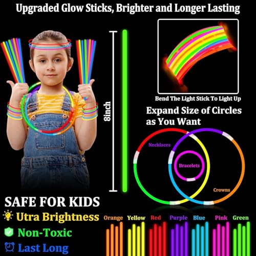 120 Pack Halloween Glow Sticks Bulk Party Pack Glow In The Dark Party Supplies Glow Sticks Necklaces Bracelets with Connectors 8" Glowsticks Halloween Birthday Party Favors Accessories Decorations