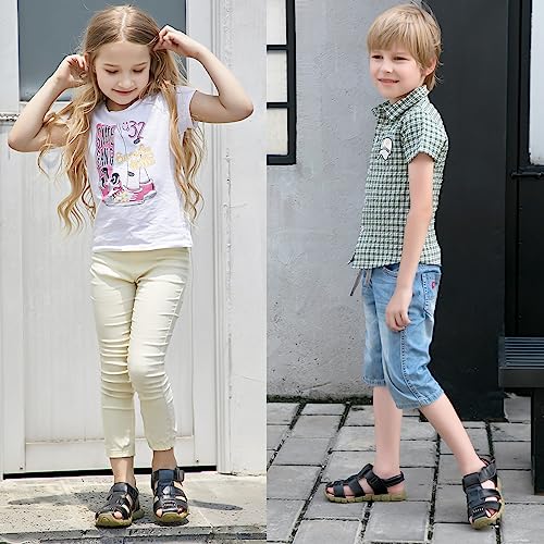 DADAWEN Boy's Girl's Leather Closed Toe Outdoor Sport Sandals (Toddler/Little Kid/Big Kid) White US Size 2.5 M Little Kid