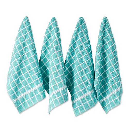DII Basic Terry Collection Windowpane Dishtowel Set, 16x26, Pebble Solid, 4 Piece