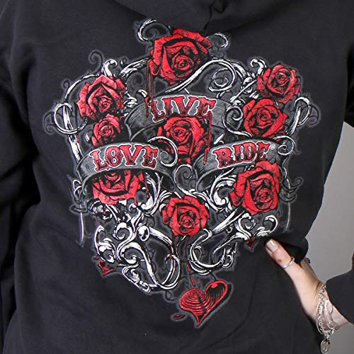 Hot Leathers Women's Live, Love, Ride and Roses Hooded Sweatshirt (Black, Small)