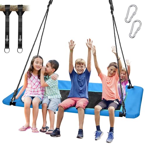 Trekassy 700lbs 60" Rectangle Platform Tree Swing for Kids and Adults Waterproof 2 Hanging Straps (Blue)
