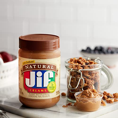 Jif Natural Creamy Peanut Butter Spread, 28 Ounces, Contains 90% Peanuts