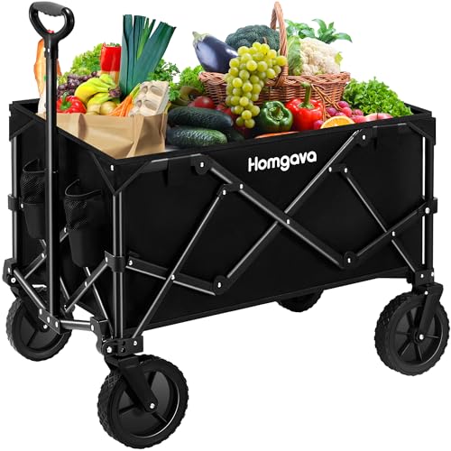 Collapsible Folding Wagon Cart,Heavy Duty Garden Cart with All Terrain Wheels,Portable Large Capacity Utility Wagon Cart for Camping Fishing Sports Shopping, Black
