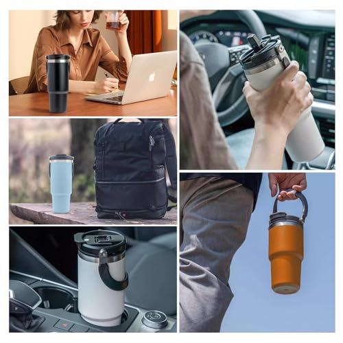 TIANKMER 30oz Tumbler with Handle Straw Lid, Stainless Steel Leak Proof Insulated Water Bottle, Women Men Travel Cup Fit Car Holder