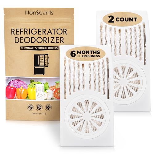NonScents Refrigerator Deodorizer – Odor Eliminator for Fridge & Freezer – Outshines Baking Soda & Deodorizer with Activated Charcoal – Unscented & Long-Lasting, Freshen Refrigerator (2-Count)