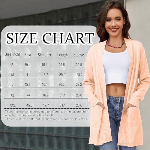 Women's Long Casual Cardigan Long Sleeve with Pockets Front Open Cardigan for Women Apricot