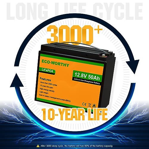ECO-WORTHY 12V 50Ah 3 Pack LiFePO4 Lithium Battery (Pack in Series to 36V 50Ah), Built-in BMS, 3000+ Deep Cycle, Replacement of Lead-Acid Battery, Easy Installation, for Golf Cart, Trolling Motor
