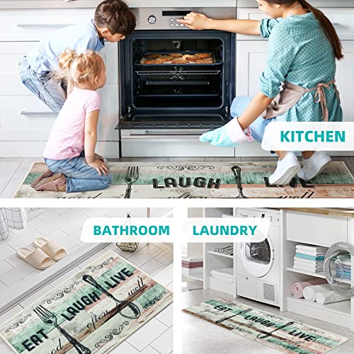 Carvapet Kitchen Mat [2 PCS 17"x48"+17"x24"] Non-Slip Backing Kitchen Rugs and Mats Pattern Printed Farmhouse Decor Washable Kitchen Floor Mat, Aqua Grey