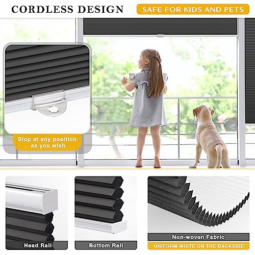 LazBlinds Cordless Cellular Shades, Blackout Honeycomb Shades with 1.5 inch cells, Room Darkening Pleated Blinds for Window Size 39" W x 72" H, Cream