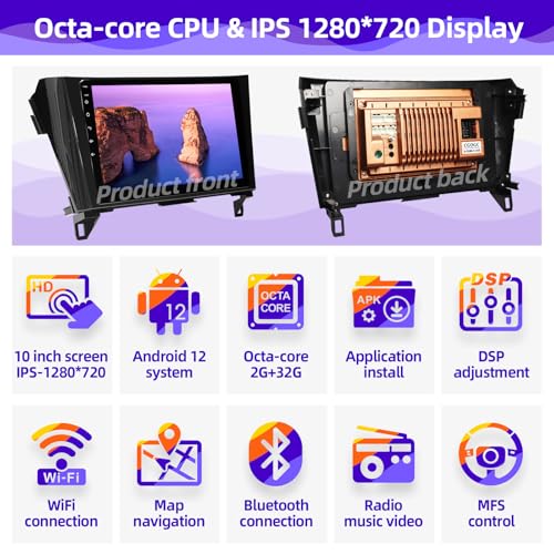 CGOGC Android Car Radio Compatible with Android Auto Wireless Carplay for Nissan Rogue X-Trail Qashqai 2014-2018 8core 1280X720 Touchscreen Stereo Bluetooth GPS Navigation Head Unit (2GRAM32GROM)