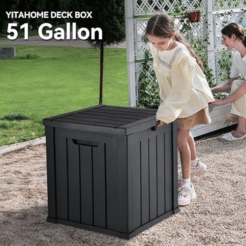 YITAHOME 31 Gallon Resin Deck Box Outdoor Storage Box and Waterproof Package Delivery Box with Lockable Lid for Patio Furniture, GardenTools, Pool Supplies, Black