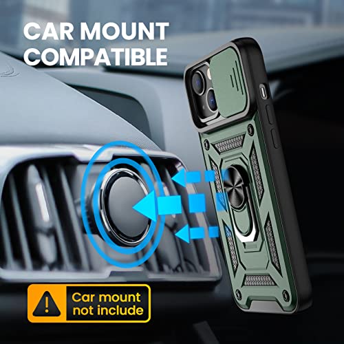 VEGO Compatible for iPhone 13 Stand Case with Slide Camera Cover, Built-in 360° Rotate Ring Kickstand Magnetic Cover Case for iPhone 13 6.1 inch 5g 2021, Black