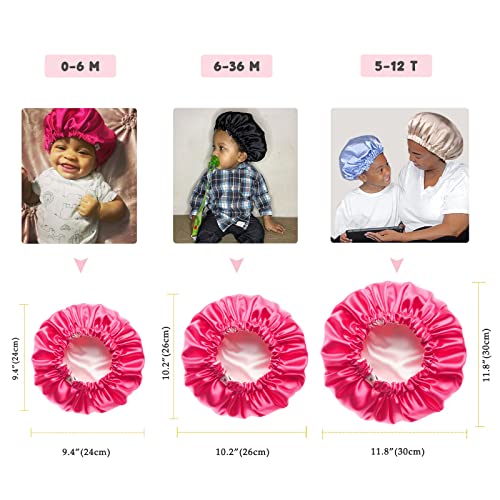 YANIBEST Baby Satin Bonnet Sleep Cap - Double Layer Reversible Adjustable Silky Satin Cap for Infant Toddler(0-6Months,Hot Pink)