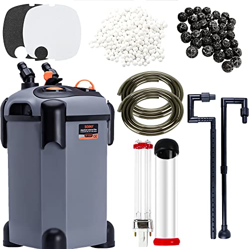 SEAJOEWE Canister Filter with 3 Media Trays Spray Bar External Canister Filter for Large Fish Tank and Aquariums, SF-650F-UV-171GPH