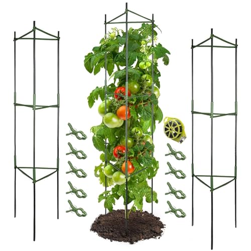 GROWNEER 3 Packs Tomato Cages for Garden, 51 Inches Tomato Trellis Plant Stakes Support, Tomatoes Plant Cage with 9Pcs Clips and 328Ft Twist Tie, for Vegetable Flowers Fruits Vertical Climbing Plants