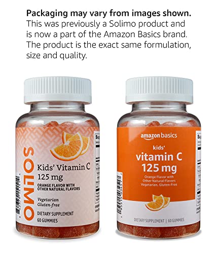 Amazon Basics Kids' Vitamin C 125mg Gummies, Orange, 60 Count, Immune Health, 2 Month Supply (Previously Solimo)