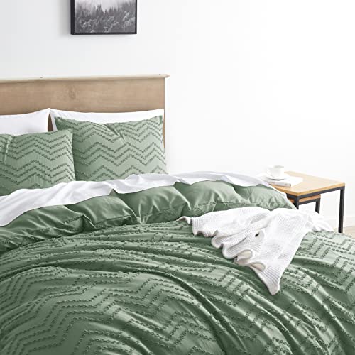 Boho Duvet Cover Queen - Boho Bedding Sets & Collections, Textured Queen Duvet Cover Set, 3 Piece Tufted White Duvet Cover with Zipper Closure, 1 Queen Size Duvet Cover 90x90 Inches and 2 Pillow Shams