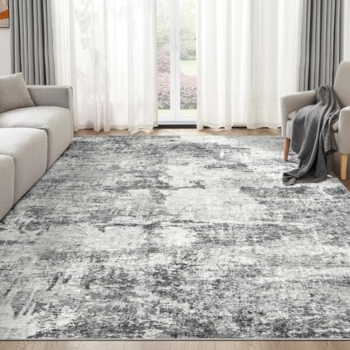 DMOYEST Living Room Area Rugs - 5x7 Abstract Large Soft Indoor Washable Rug Neutral Modern Low Pile Carpet for Bedroom Dining Room Farmhouse Home Office - Grey