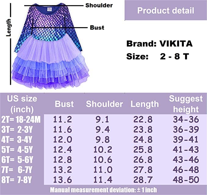VIKITA Big Girls Dresses Long Sleeve Girl Dress for Kids 3-8 Years LH4104, 12T