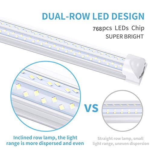 LIGHEART 8FT LED Shop Light (6-Pack) - 120W 14400LM, 6000K Cold White, V-Shape T8 Linkable Fixture - Clear Lens, Plug & Play, Instant On - Fluorescent Replacement for Garage, Warehouse, Workshop