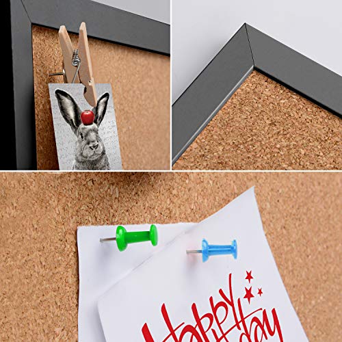 AkTop Cork Board Bulletin Board 12x12, Black Framed Corkboard 4 Pack, Small Square Pin Board for Wall, Mini Thick Cork Tiles with 16 Push Pin Wood Clips for School, Home & Office