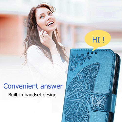 Wallet Case for Samsung Galaxy A25 5G,Women Flip Folio PU Leather Protective Case Wrist Strap Card Slots Holder Purse Emboss Butterfly Flower Stand Flip Case for Samsung Galaxy A25 5G Blue