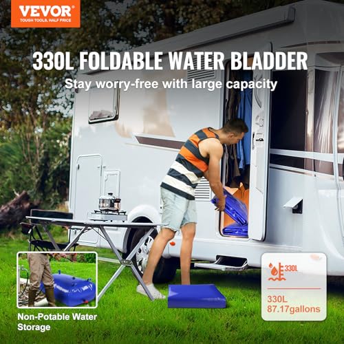 VEVOR 330L/87 Gallon Water Storage Bladder, Water Tank, 1000D Blue PVC Collapsible Water Storage Containers, Large Capacity Soft Water Bag, Water Bladder, Fire Prevention, Camping, Emergency Water Use