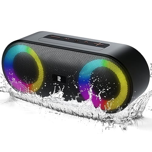 Rythflo Bluetooth Speakers, [Blod Bass & Dynamic Lights] Portable Wireless Speaker with 20W Powerful Sound, 24Hrs Playtime, Build-in MIC, IP66 Waterproof/Dustproof Blue Tooth Speaker