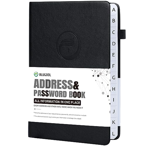 Address Book with Alphabetical Tabs, Hardcover Password Book, Small Address Organizer Keep Track of Phone Numbers, Special Days, Birthdays, Anniversaries and Notes(4.8″x 5.8″, Black)