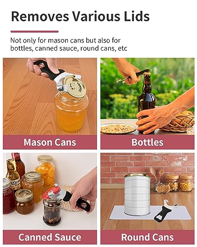 CYDW Mason Jar Opener Tool with Soft Touch Handle, No Lid Dents or Damage, Can Opener Manual Multi-Purpose, Easy Twist Manual Handheld Top Remover, Canning Supplies, Bottle Opener, Made for Lifetime