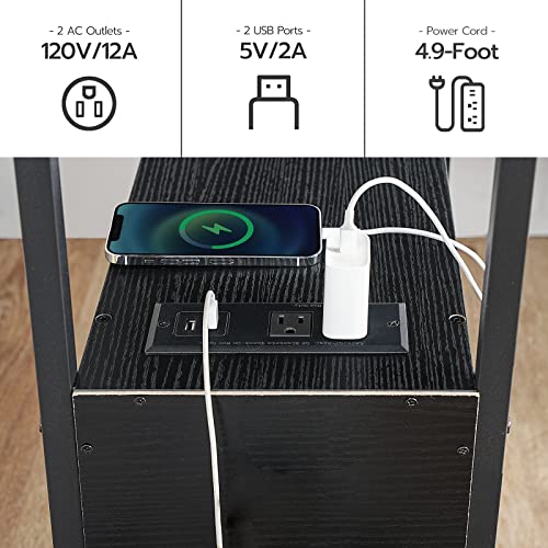 HOOBRO End Table with Charging Station, Narrow Side Table with 2 Drawer & USB Ports & Power Outlets, Nightstand for Small Spaces, Stable and Sturdy, for Living Room, Bedroom, Black BK541BZ01