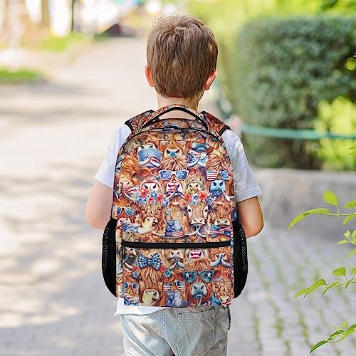 Mercuryelf Highland Cow Backpack for Girls Boys - 16 Inch Brown Backpacks for School - Trendy Lightweight Bookbag for Kids