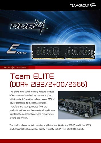 TEAMGROUP Elite DDR4 8GB Single 2666MHz PC4-21300 CL19 Unbuffered Non-ECC 1.2V UDIMM 288 Pin PC Computer Desktop Memory Module Ram - TED48G2666C1901