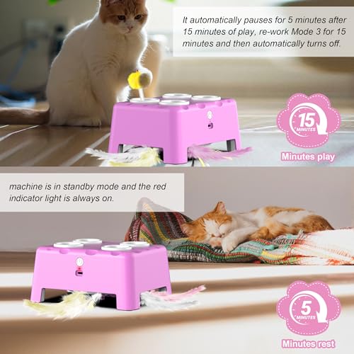 Interactive Cat Toys, 2-in-1 Automatic Cat Toy, 4 Holes Mice Whack A Mole Cat Mouse Toy with Moving Feather, Portable USB Rechargeable Electronic Kitten Toys (Blue)