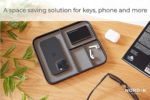 Nordik Leather Valet Tray - Pebble Black - Premium Vegan Leather Stylish and Organised Nightstand Tray for Men - EDC Catchall Tray for Keys, Watch, Wallet, Jewellery - Modern Bedside Caddy