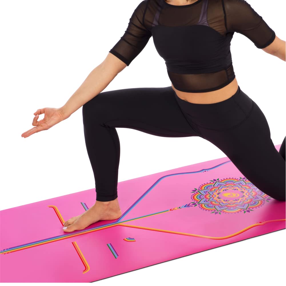 Liforme Printed Yoga Mat Collection – Free Yoga Bag, Patented Alignment System, Warrior-like Grip, Nonslip, Eco-friendly, Sweat-resistant, Wide and Thick for Comfort - Grateful Pink