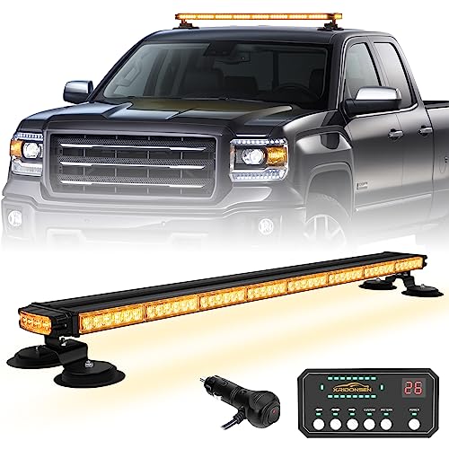 XRIDONSEN 37" 104 LED Roof Top Strobe Light Bar Amber White Emergency Traffic Advisor Lights Double Side Warning Safety Flashing w/Magnetic Mount for Construction Vehicles Plow Trucks Pickup Wrecker