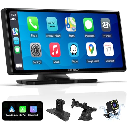 [Upgrade]-Newest Wireless Portable Carplay and Android Auto,Carplay Screen with Mirror Link/AUX/FM,7‘’Touchscreen Bluetooth 5.0, Car Play Screen