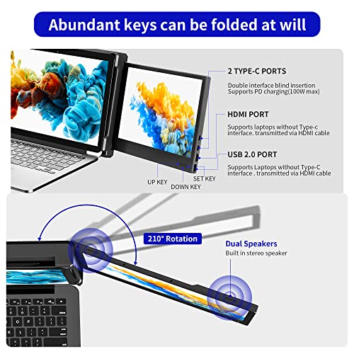 CIDETTY Laptop Screen Extender, 14'' FHD 1080P IPS Ultra-Thin Dual/Triple Monitor Display, HDMI/USB-C Plug-Play Portable Monitor for Laptop, Built-in Speakers(Mac, Win, Android)