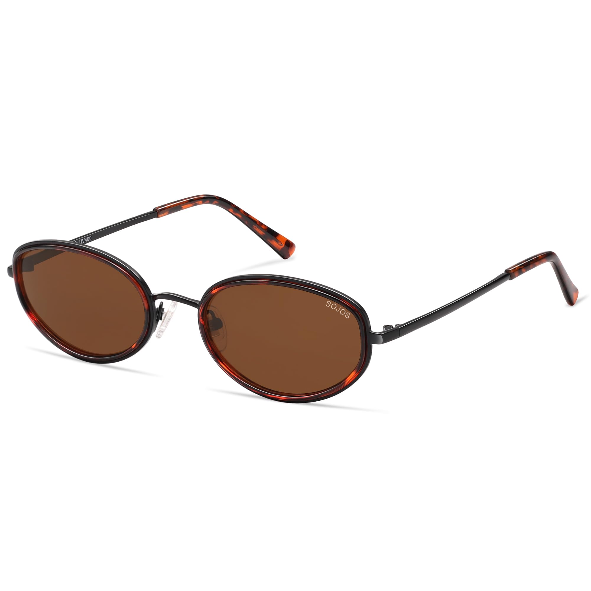 SOJOS Trendy Oval Round Polarized Sunglasses for Women Men, Chic Retro Narrow Circle Sunnies SJ1248, Brown tortoise/Brown