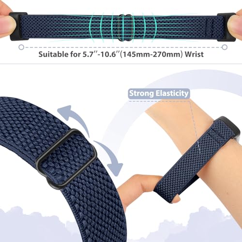 Bcuckood 5 Pack Elastic Nylon Watch Bands Compatible for Fitbit Charge 6/Fitbit Charge 5, Adjustable Breathable Replacement Stretchy Nylon Loop Wristband Sport Strap for Women Men